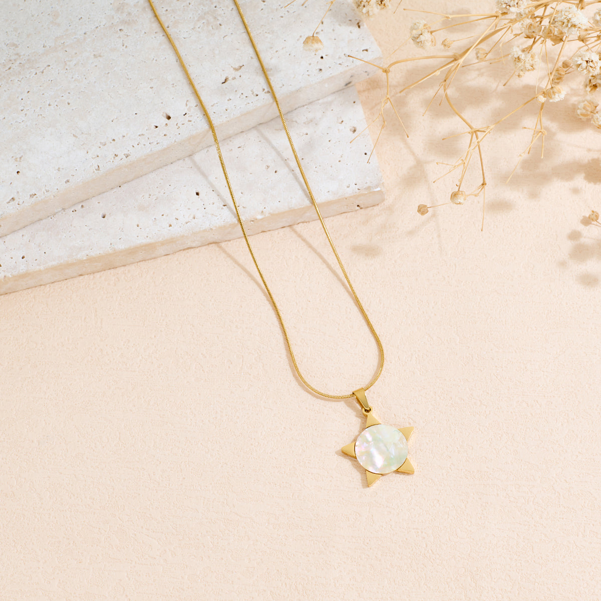 Moon & Star Shell Pendant Necklace — Celestial Dreamer | Solea Jewelry