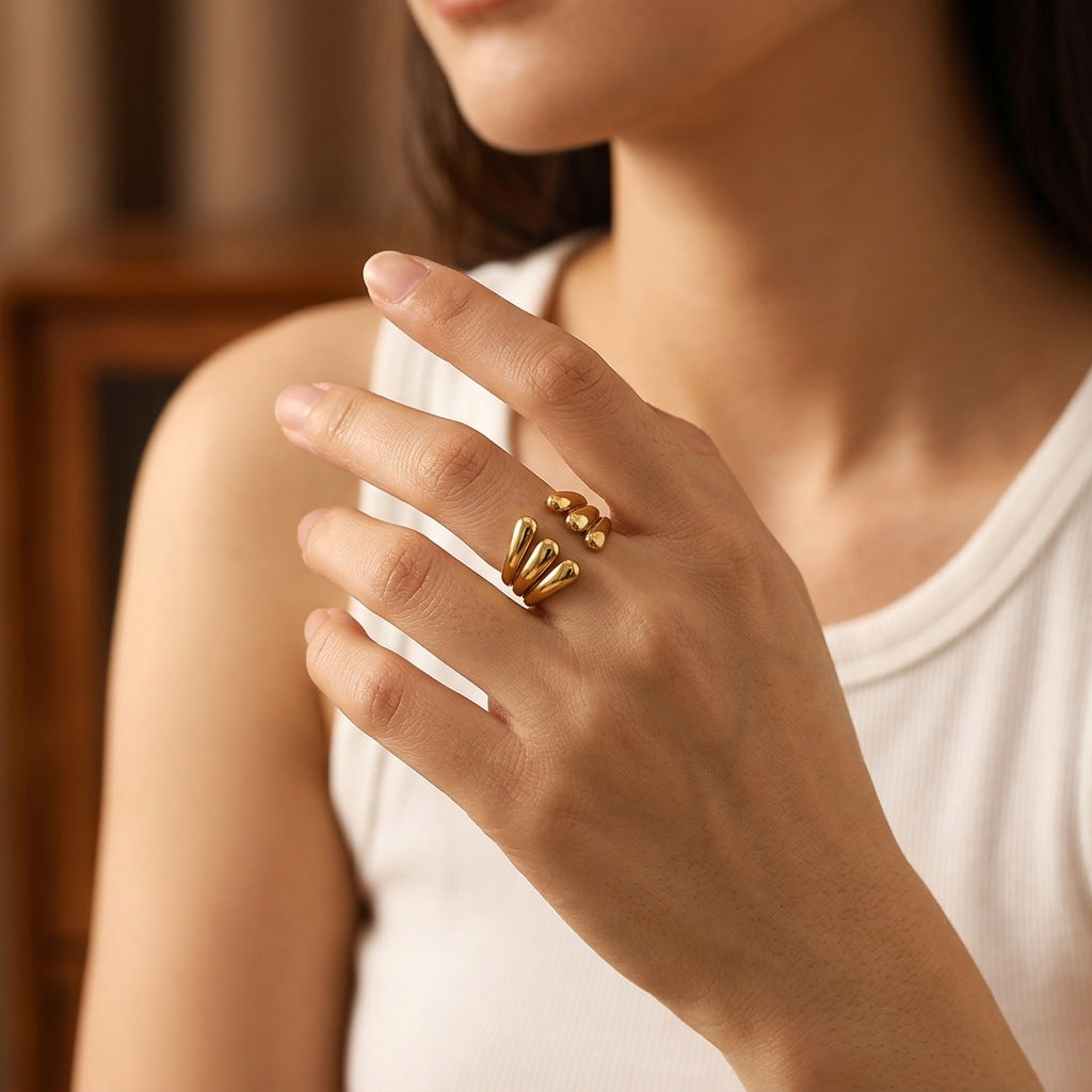 Hollow Open Ring — Adjustable Stainless Steel Elegance | Solea Jewelry