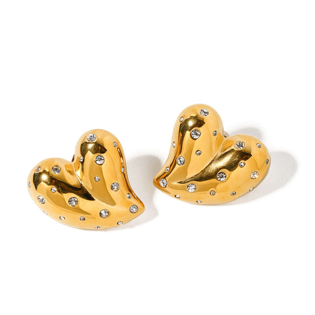 18K Gold Herz-Ohrringe mit weißen Diamanten | Solea Jewelry