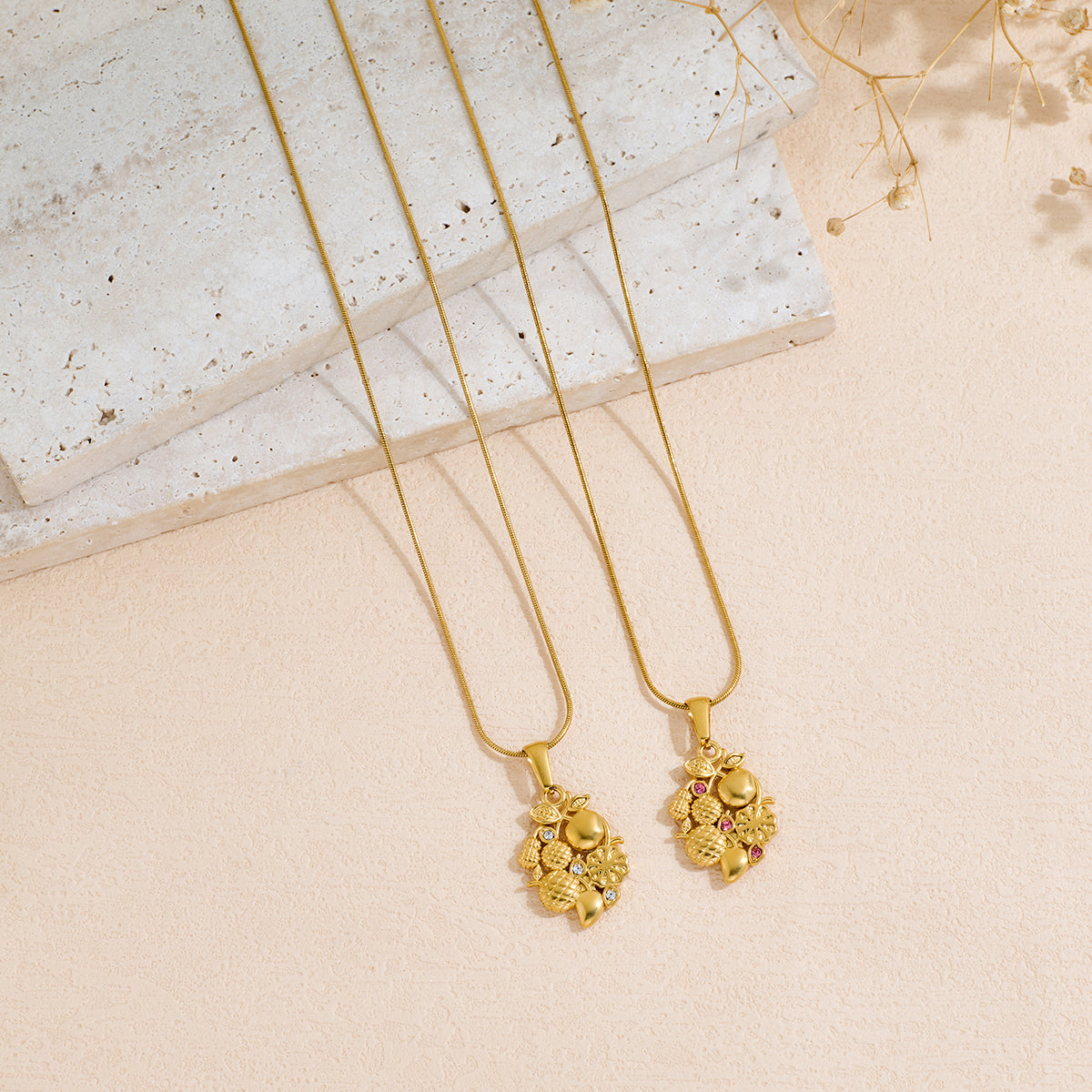 Rhinestone Fruit Pendant Necklace — Playful Luxury | Solea Jewelry