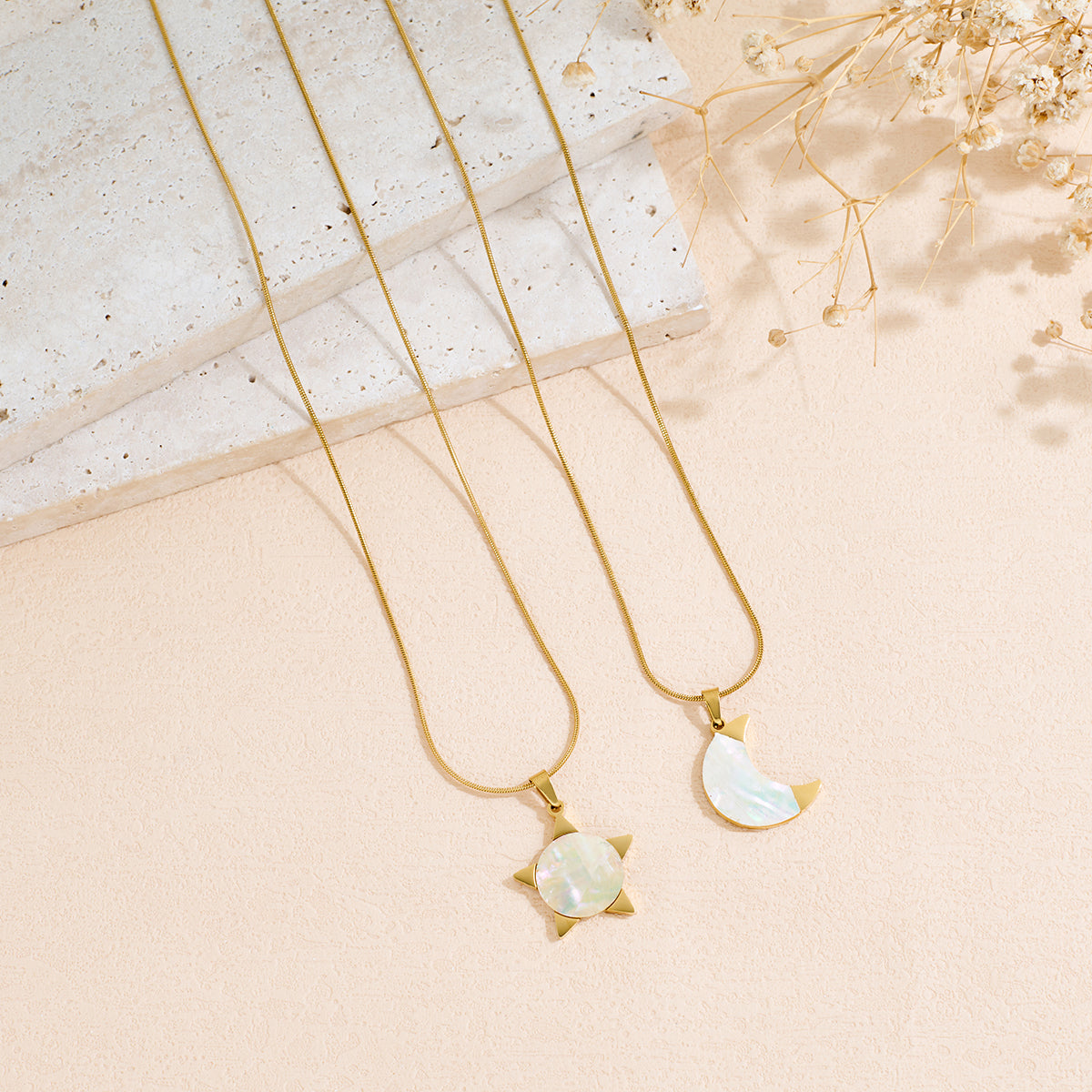 Moon & Star Shell Pendant Necklace — Celestial Dreamer | Solea Jewelry