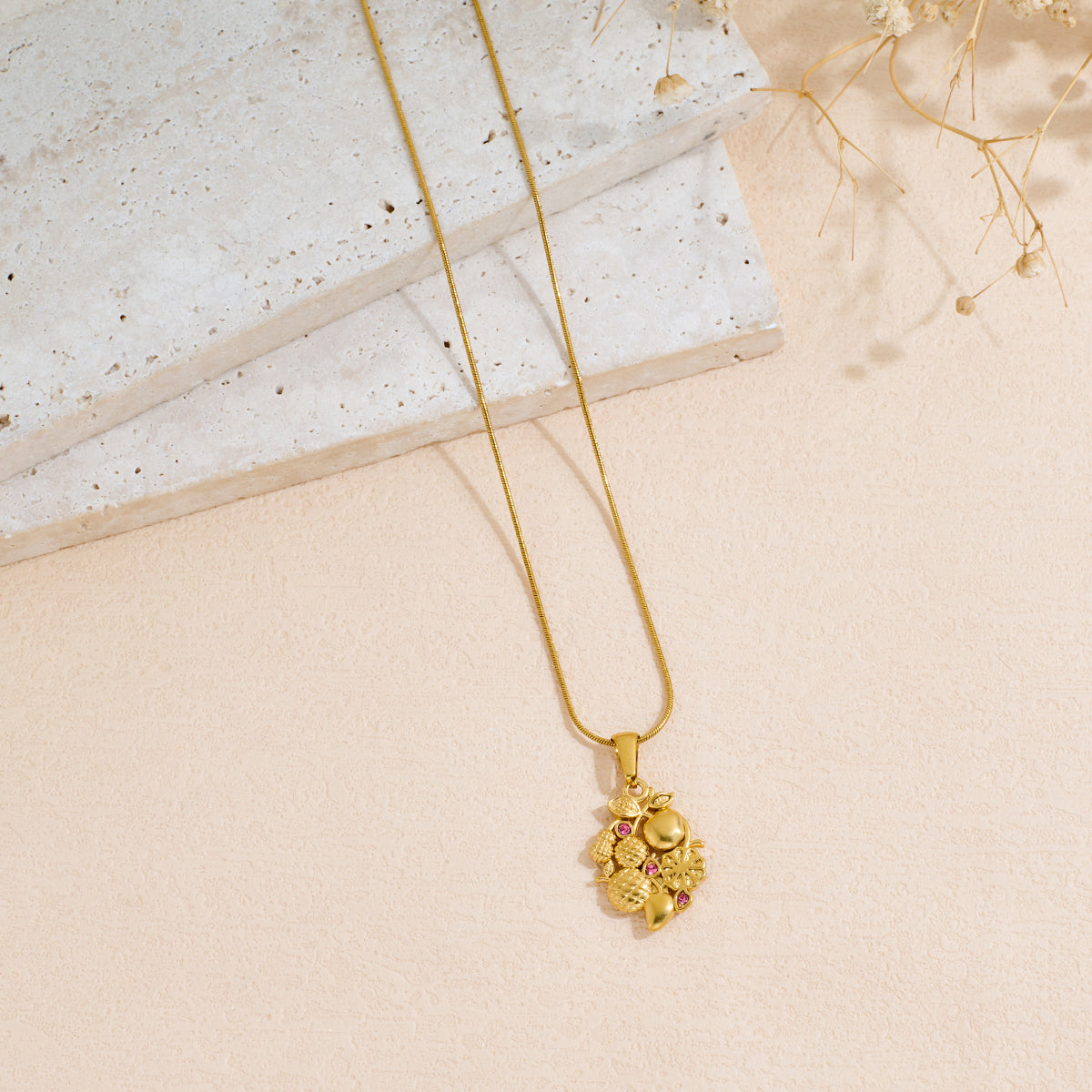 Rhinestone Fruit Pendant Necklace — Playful Luxury | Solea Jewelry