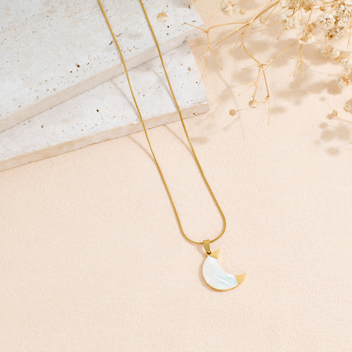Moon & Star Shell Pendant Necklace — Celestial Dreamer | Solea Jewelry