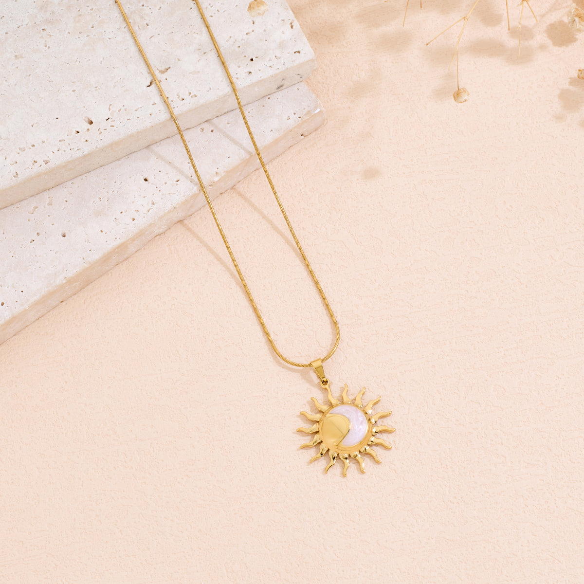 Golden Sun Pendant Necklace — Radiant Drip Oil | Solea Jewelry