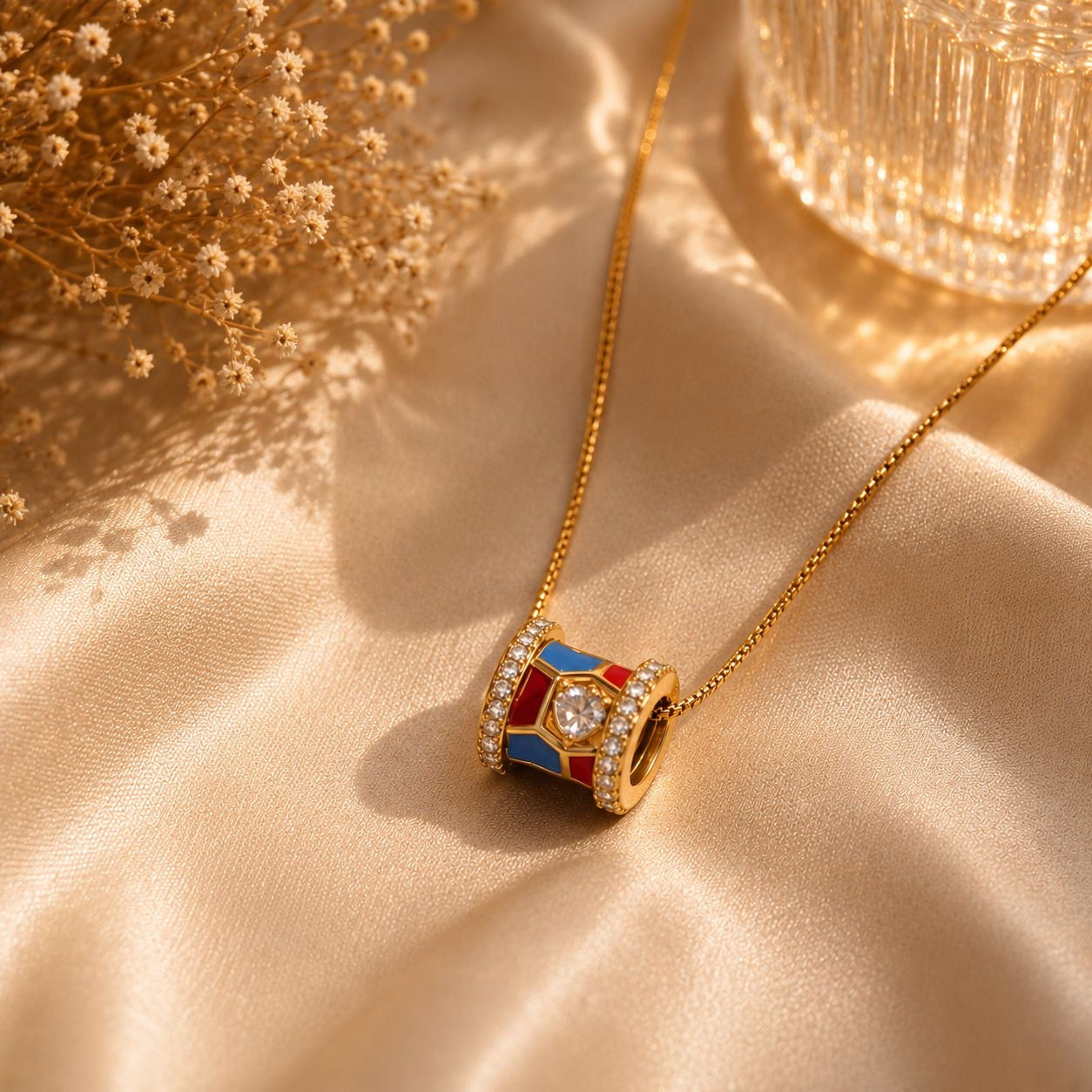 Golden Spider Pendant Necklace — Geometric Art Deco | Solea Jewelry