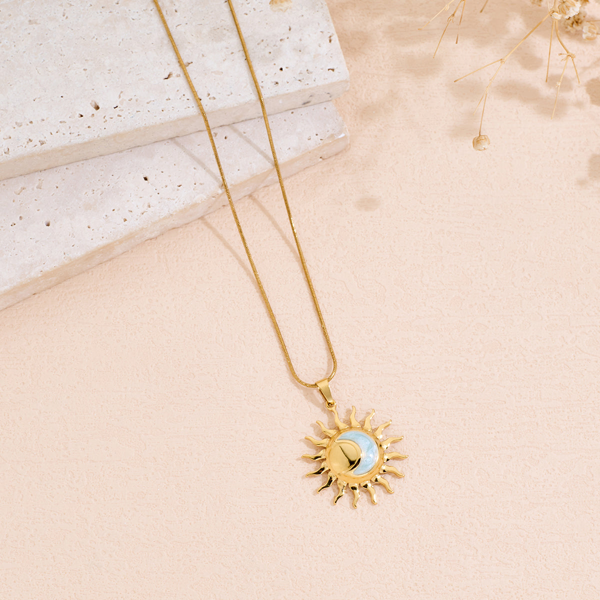 Golden Sun Pendant Necklace — Radiant Drip Oil | Solea Jewelry